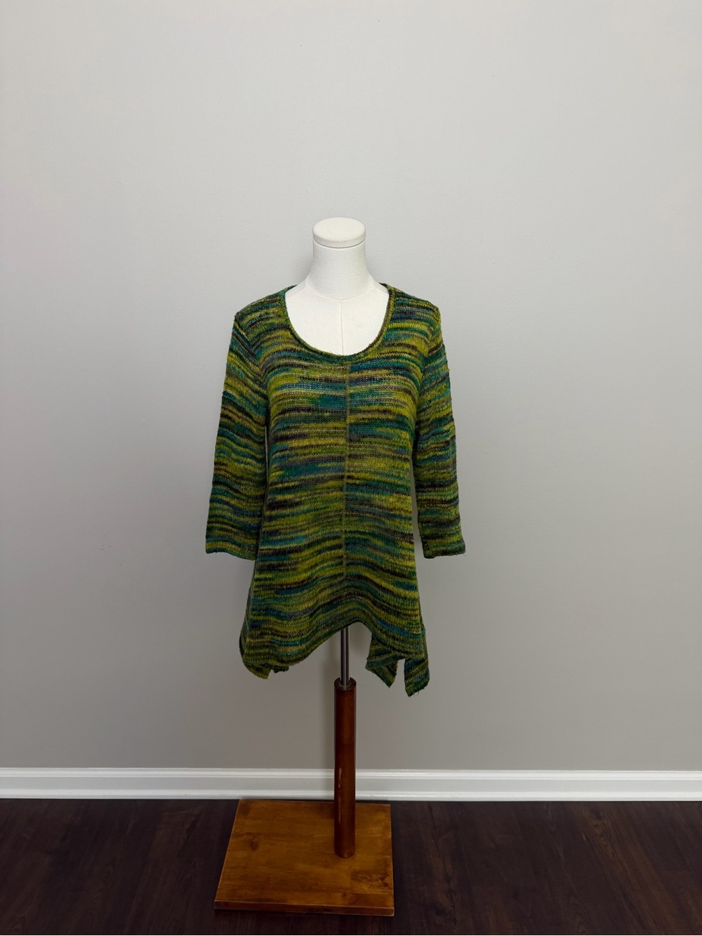 Studio JPR Top Tunic Sweater Stripe Lagenlook Art To Wear 3/4 Sleeve Green Black